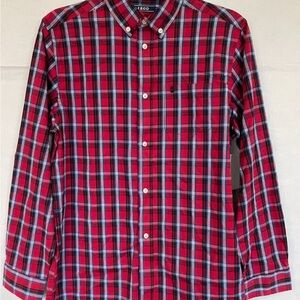 Izod Boys Red and Blue Plaid Button Down Shirt